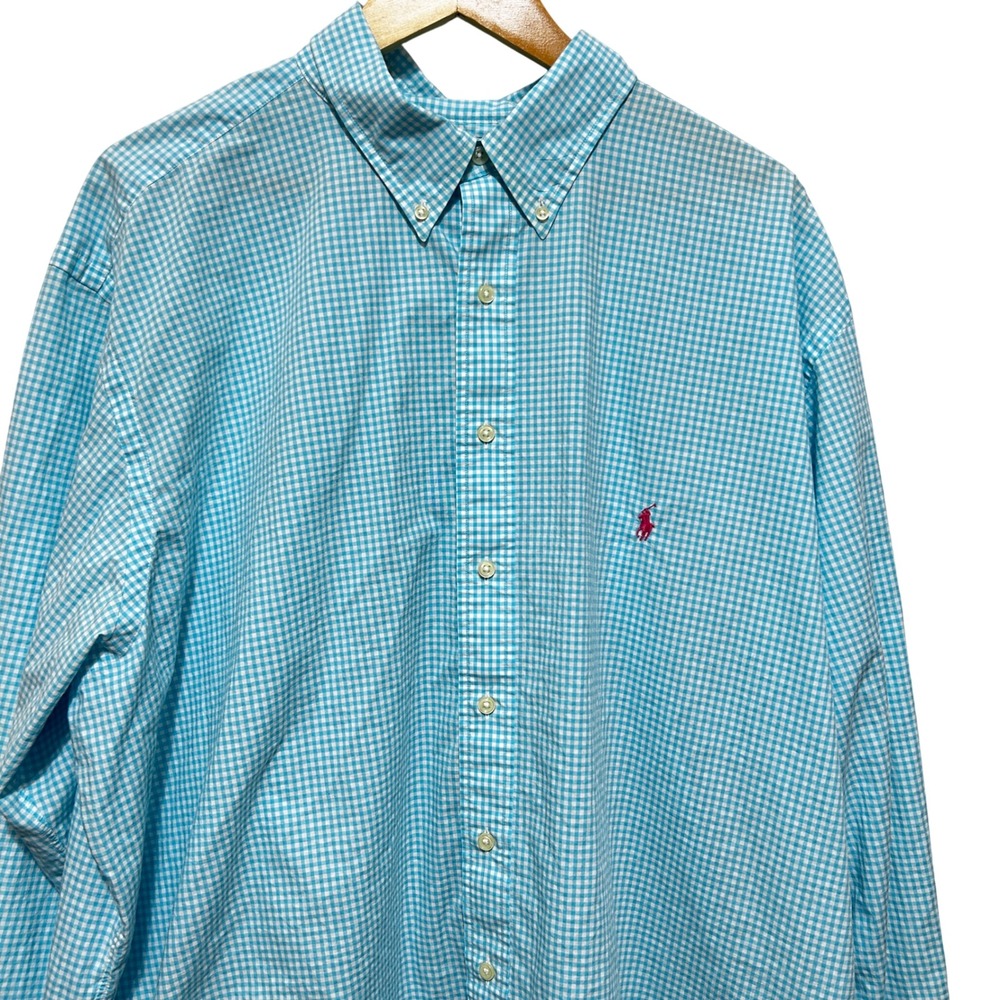 Ralph Lauren Mens Preppy Coastal Gingham Shirt 2XLT Blue Classic Fit Cotton - Picture 3 of 6
